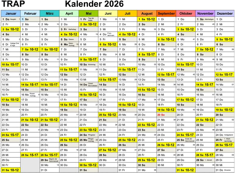 TRAP KALENDER farbig 2026r mit Uhrzeit- 001